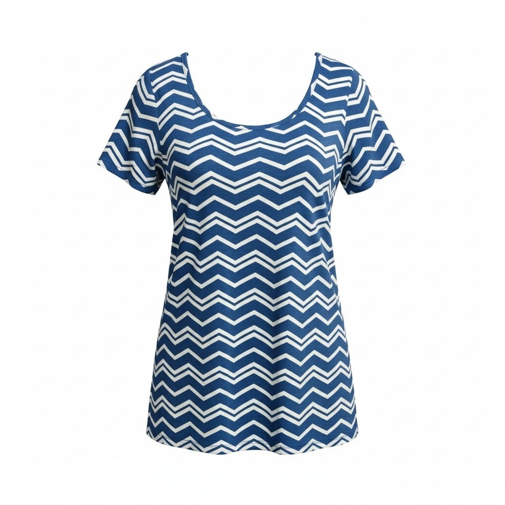 LuLaRoe Classic T Top XL Blue White Chevron Zigzag Short Sleeve Scoop Neck